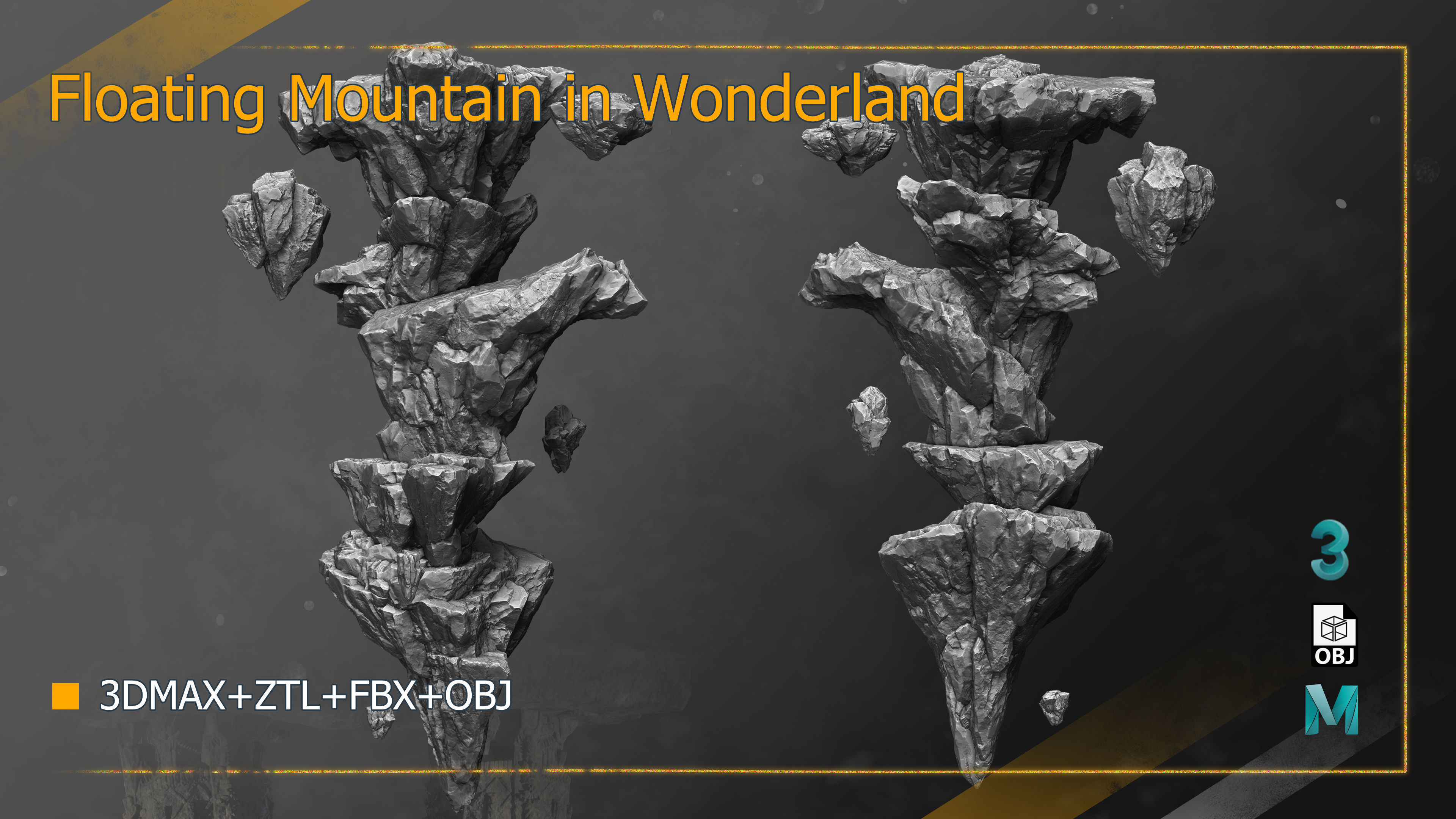  Natural Rocks of Floating Mountain in Wonderland 3D High-Poly 3D model_1