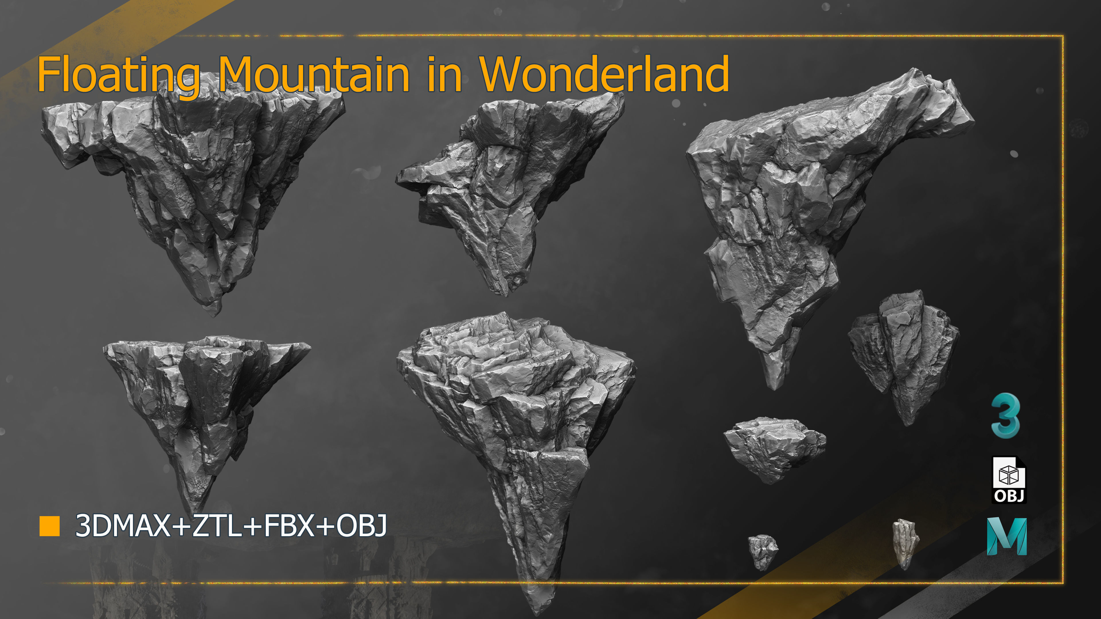  Natural Rocks of Floating Mountain in Wonderland 3D High-Poly 3D model_4