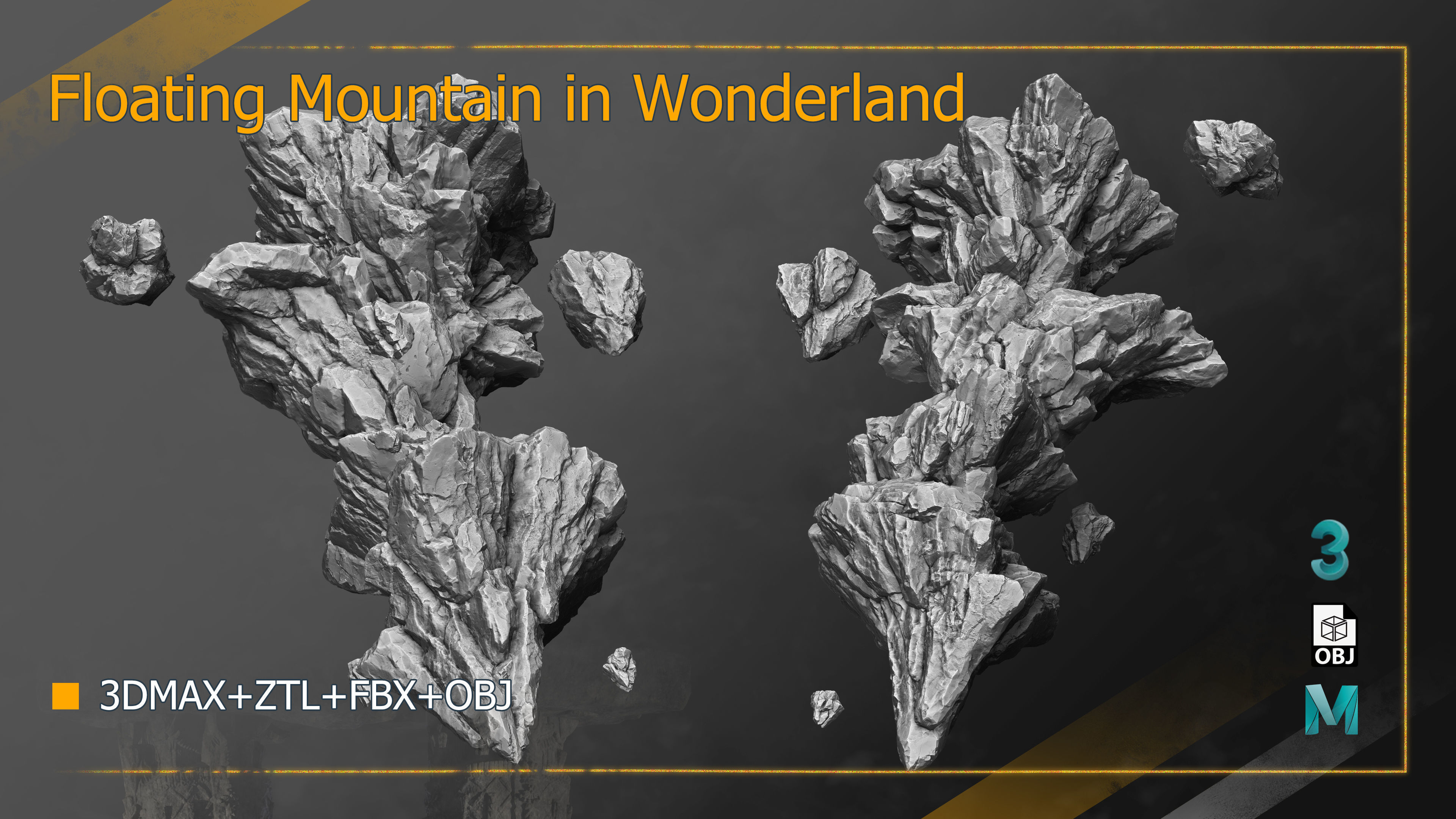  Natural Rocks of Floating Mountain in Wonderland 3D High-Poly 3D model_2
