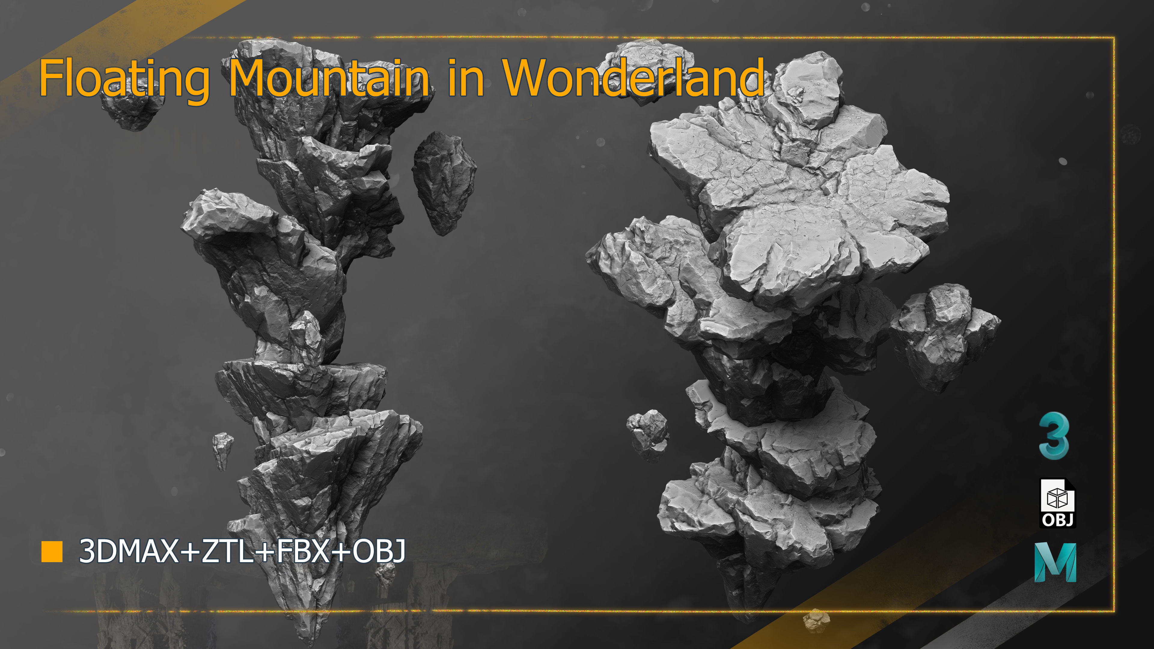  Natural Rocks of Floating Mountain in Wonderland 3D High-Poly 3D model_3