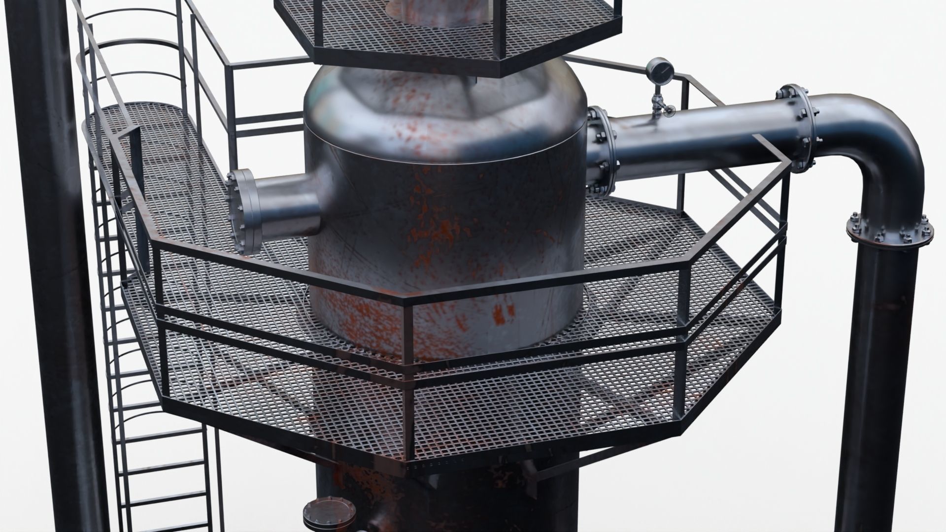 4K Scan Rusty Factory Exhaust pipe Low-poly 3D model_2