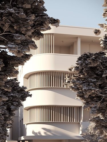 Residential Building Exterior Scene 3D model 7