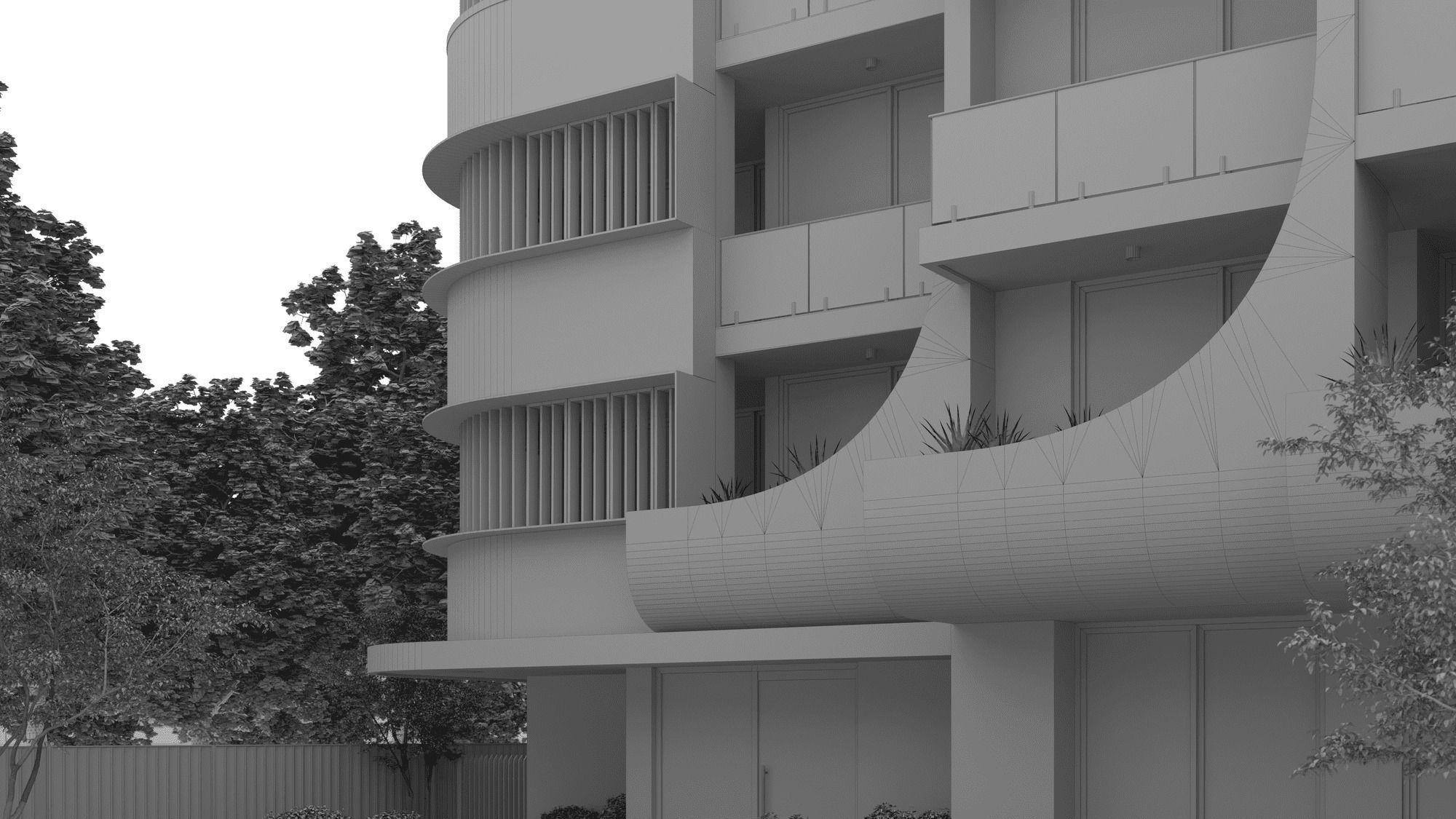 Residential Building Exterior Scene 3D model_9