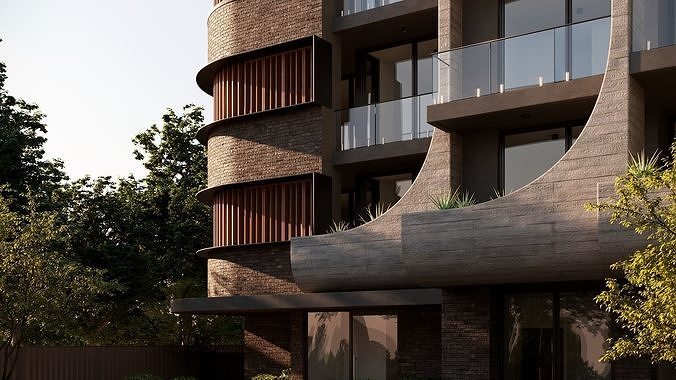 Residential Building Exterior Scene 3D model 3