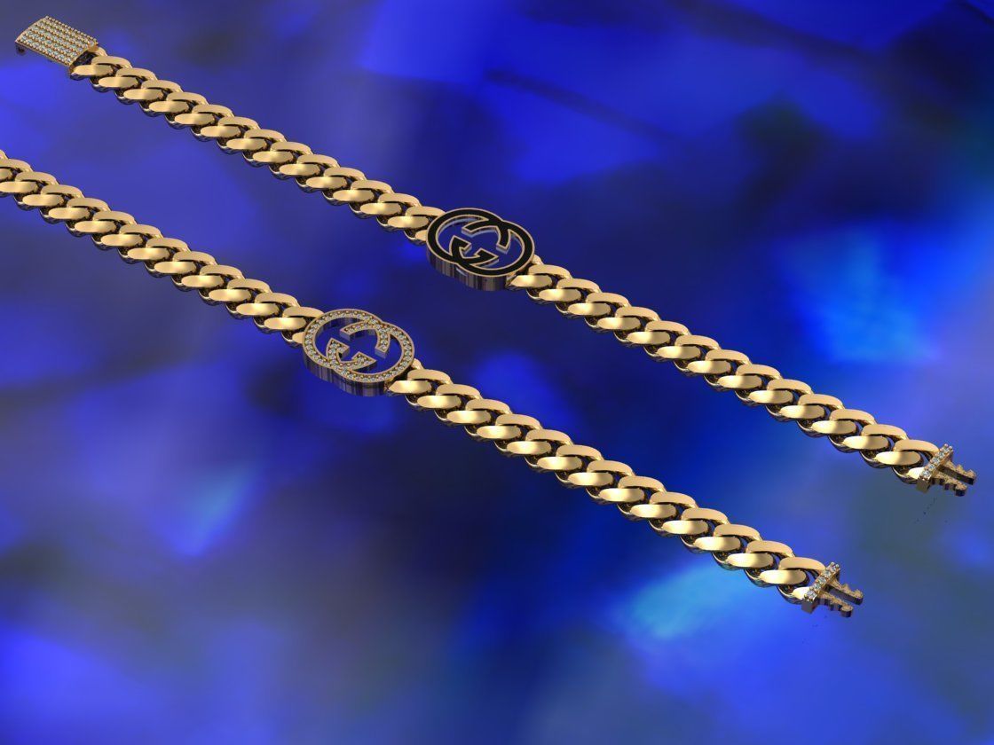 7MM Fusion Cuban Link Chain Bracelet GUCCI 3D print model_2