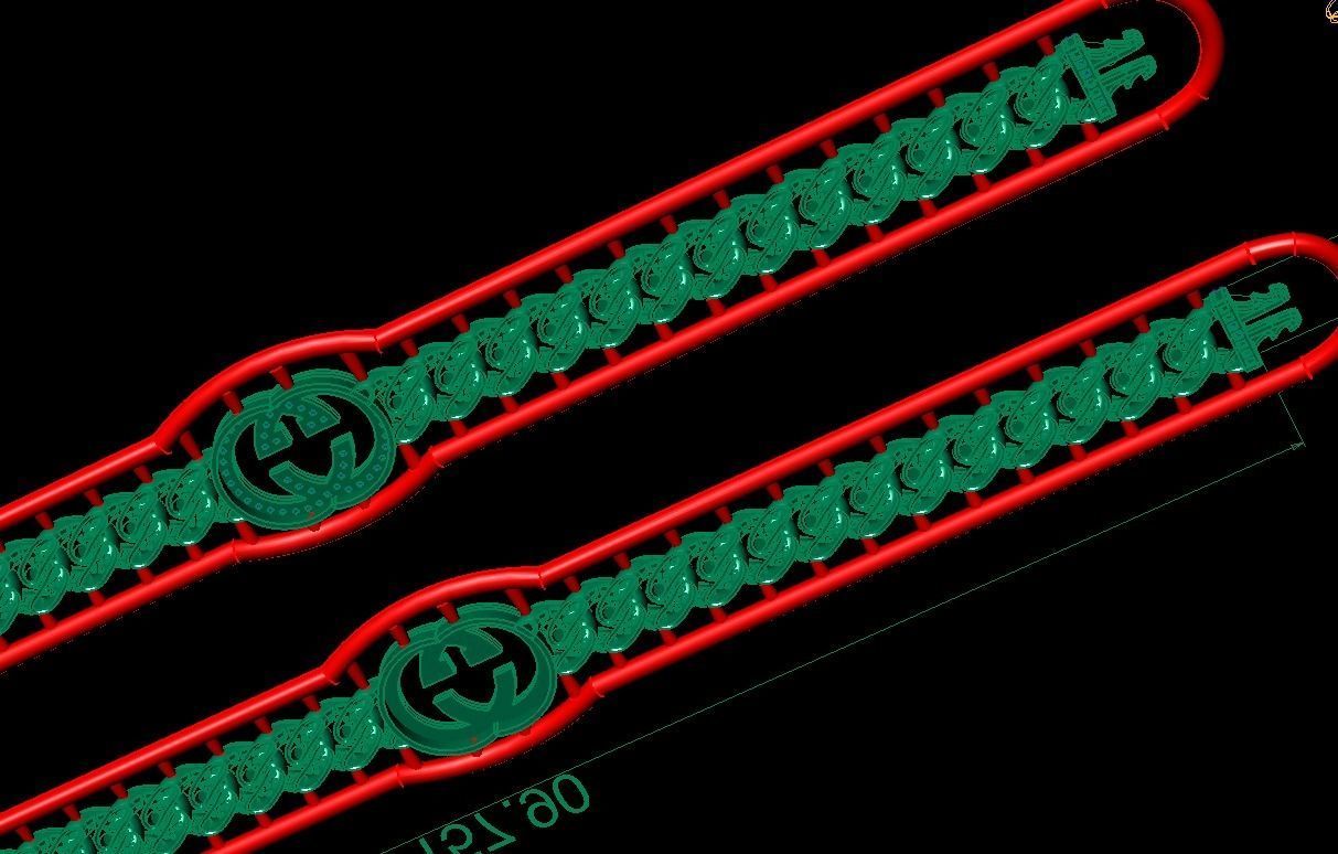 7MM Fusion Cuban Link Chain Bracelet GUCCI 3D print model_4