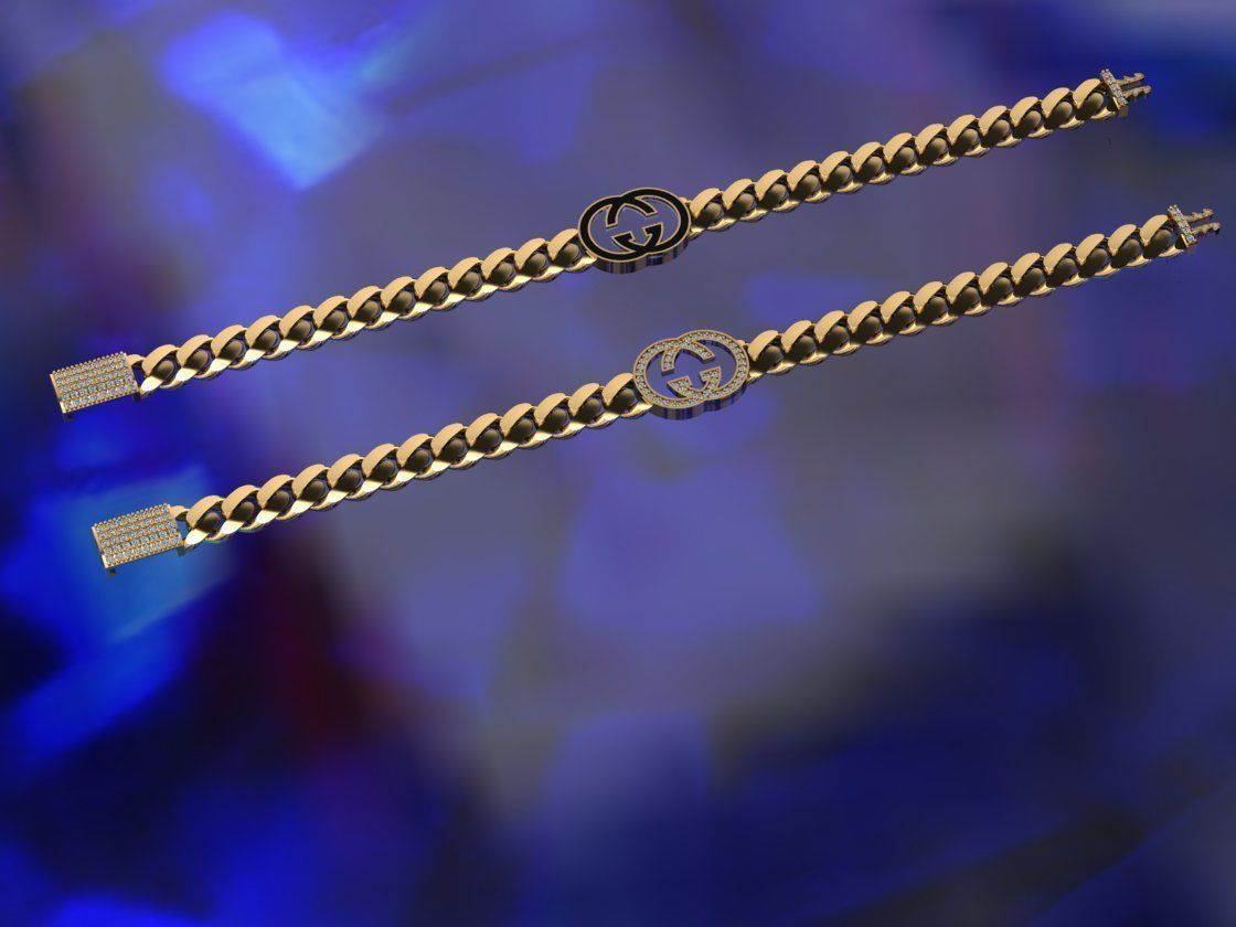 7MM Fusion Cuban Link Chain Bracelet GUCCI 3D print model_1
