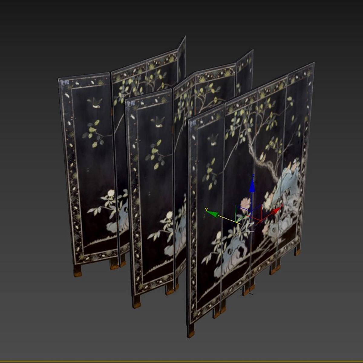 Chinese Black Lacquer Divider 3D model_5