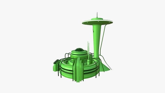 SciFi Facility D06 Green - Sci Fi Exterior Design Low-poly 3D model 4