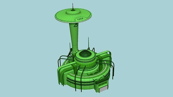 SciFi Facility D06 Green - Sci Fi Exterior Design Low-poly 3D model 7