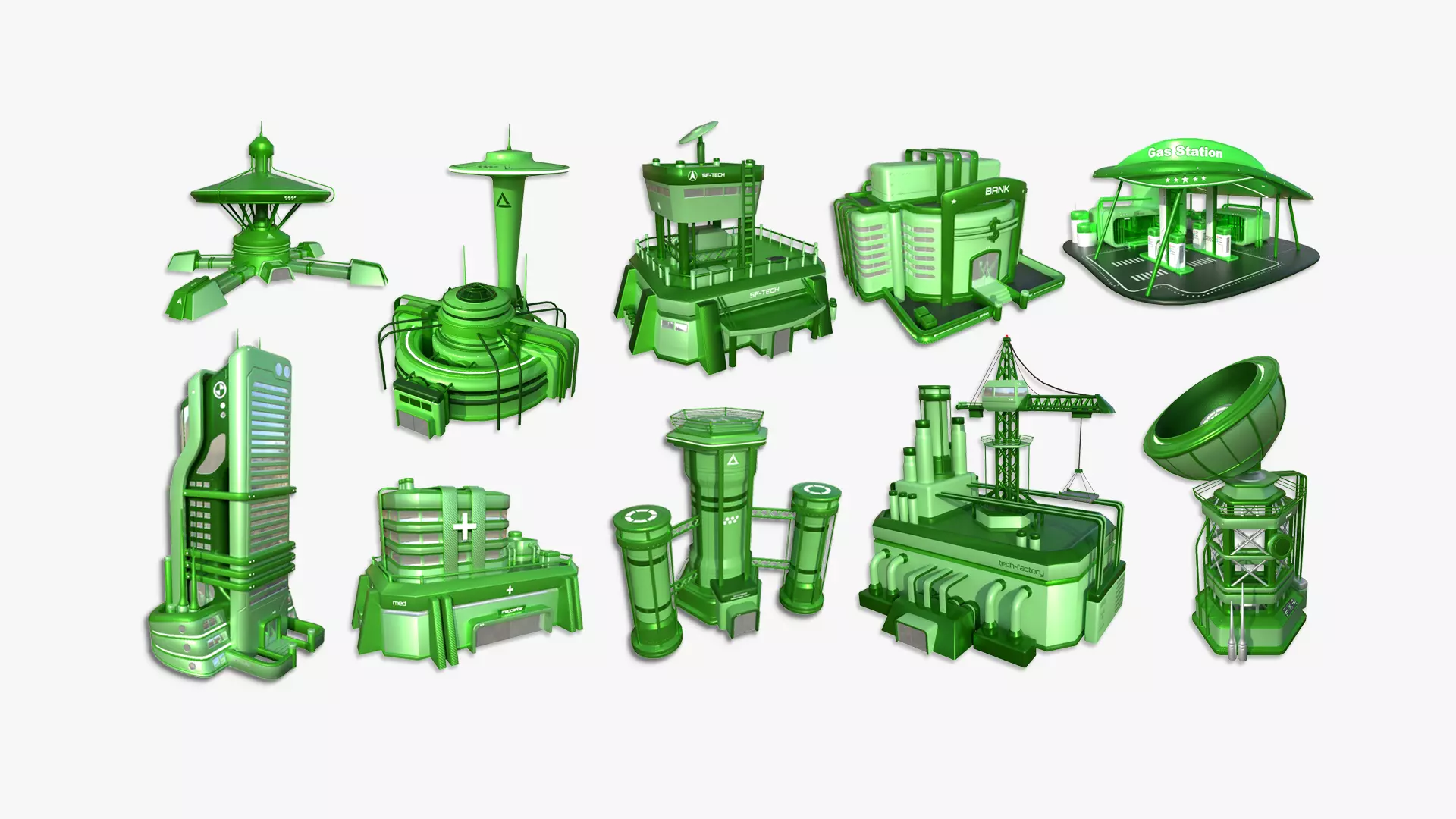 10 Sci Fi Buildings Collection F - Green - Exterior Design _0