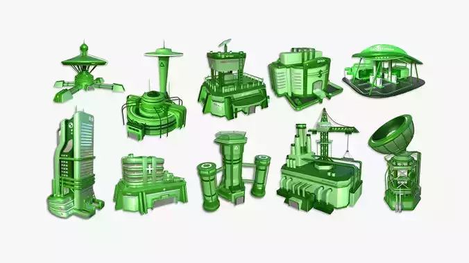 10 Sci Fi Buildings Collection F - Green - Exterior Design 