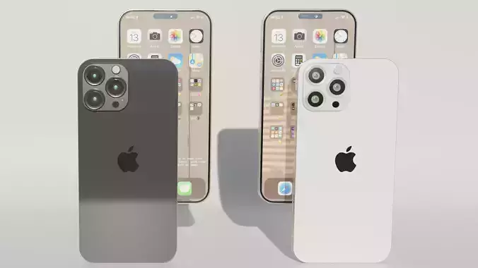 I phone 14 pro max  low poly 2 models Space Black and Silver Low-poly 3D model