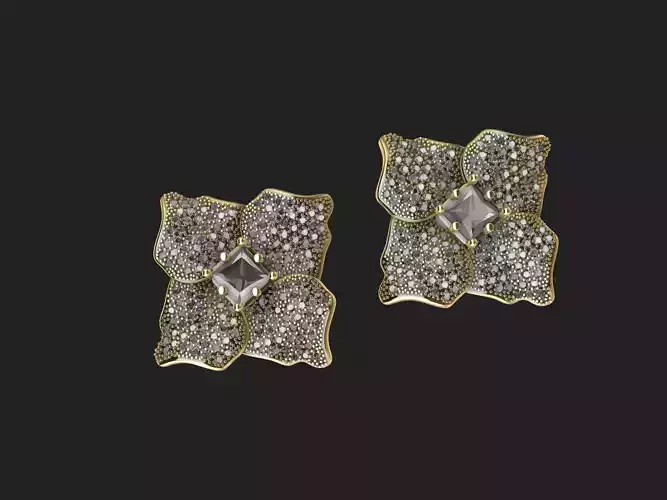 PRINCESS CUT FLOWER JACKET STYLISH EARRINGS 3D print model