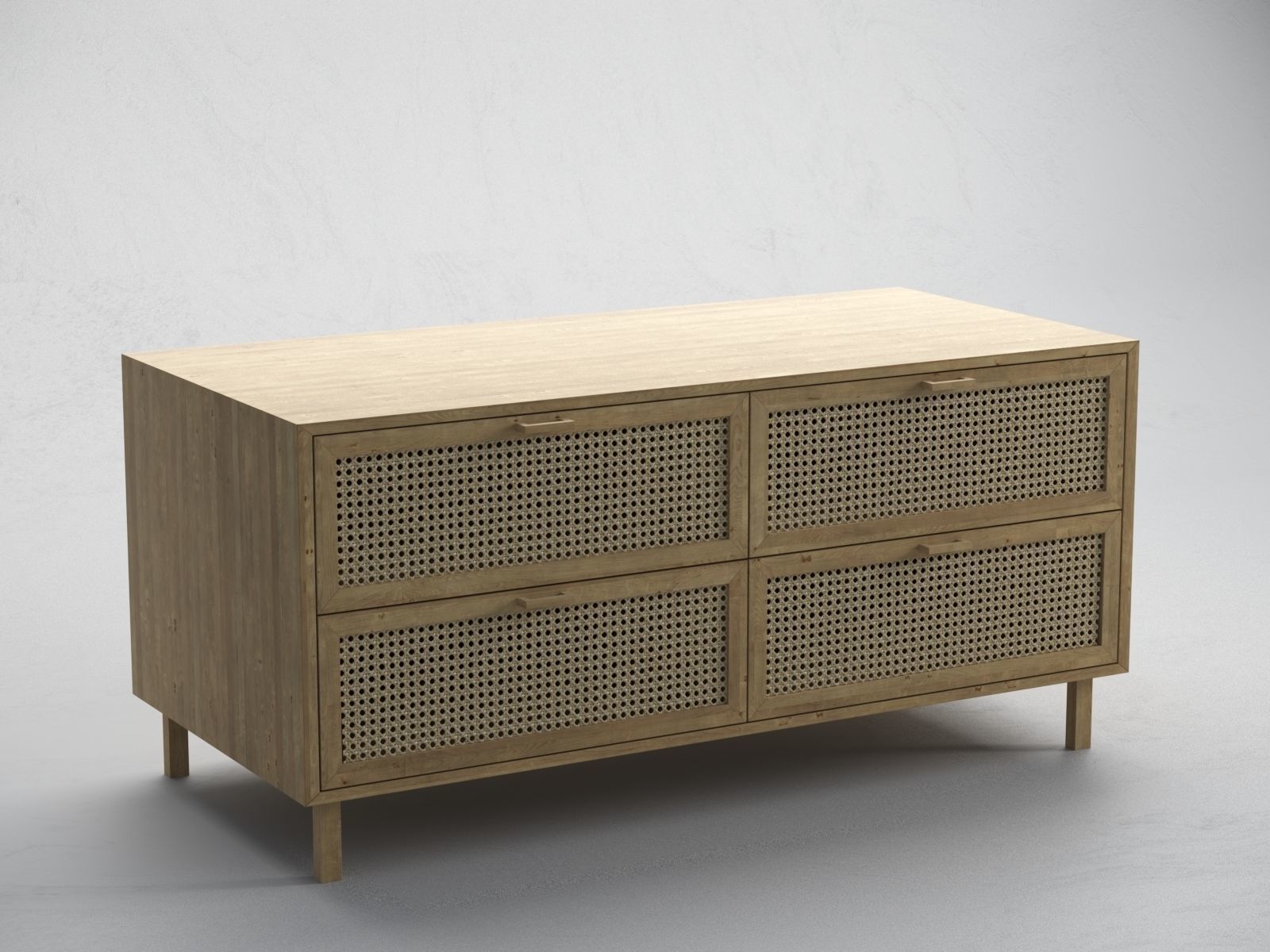Sideboard 7 chest of drawers in rattan 3D model_1