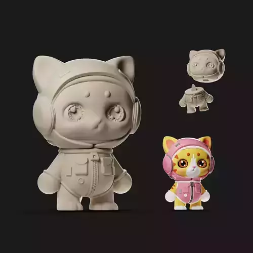 Cute Chibi Cat in Pink Space Suit 3D Print Model 3D print model