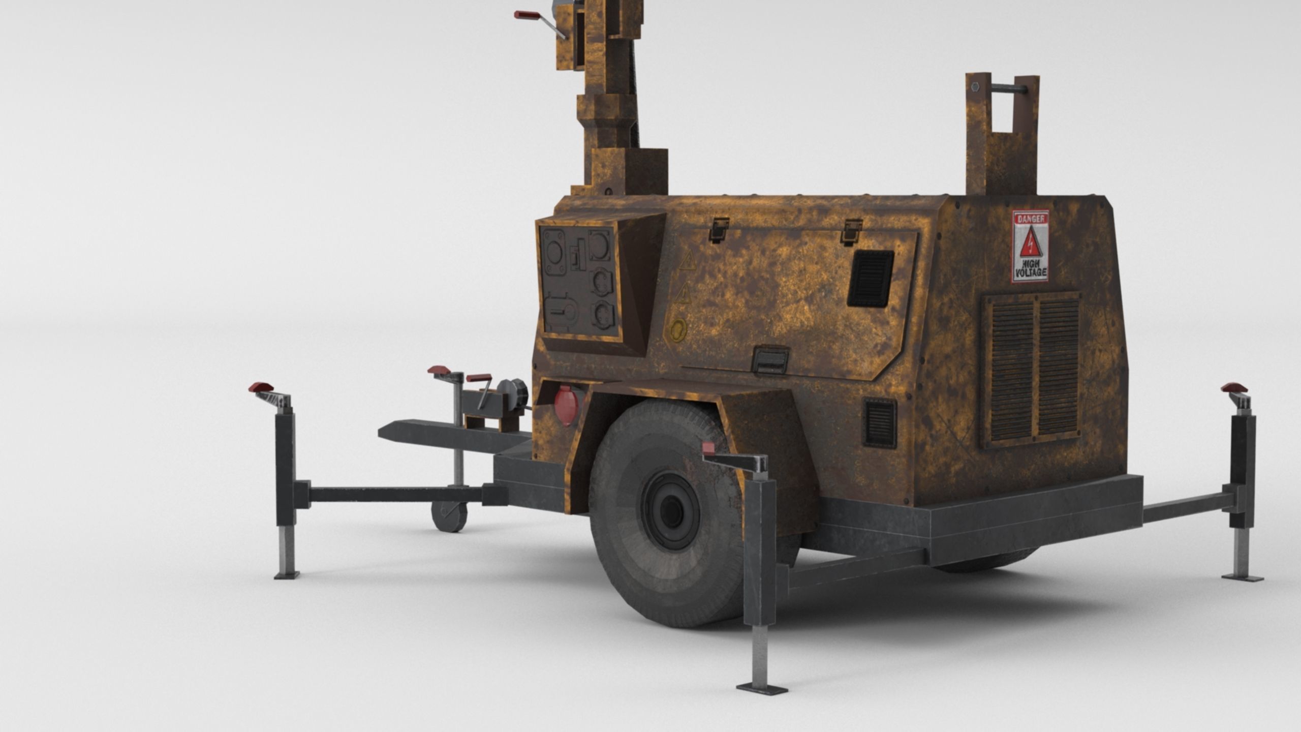 Ground Power Units 8K Rusty Mobile  Diesel Light Tower Generator Low-poly 3D model_48