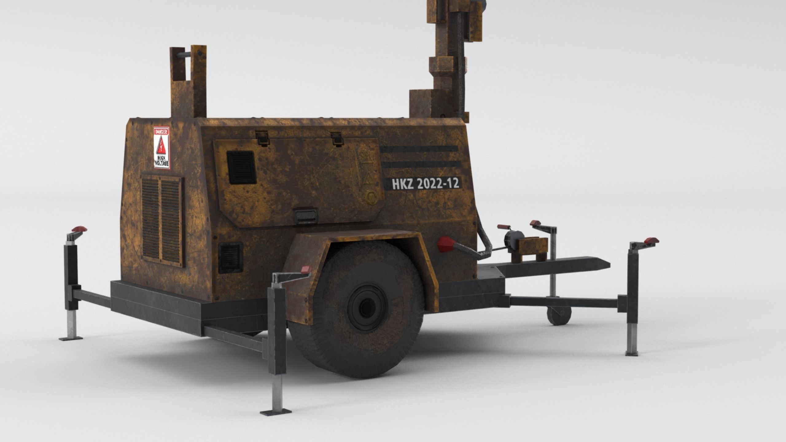 Ground Power Units 8K Rusty Mobile  Diesel Light Tower Generator Low-poly 3D model_41