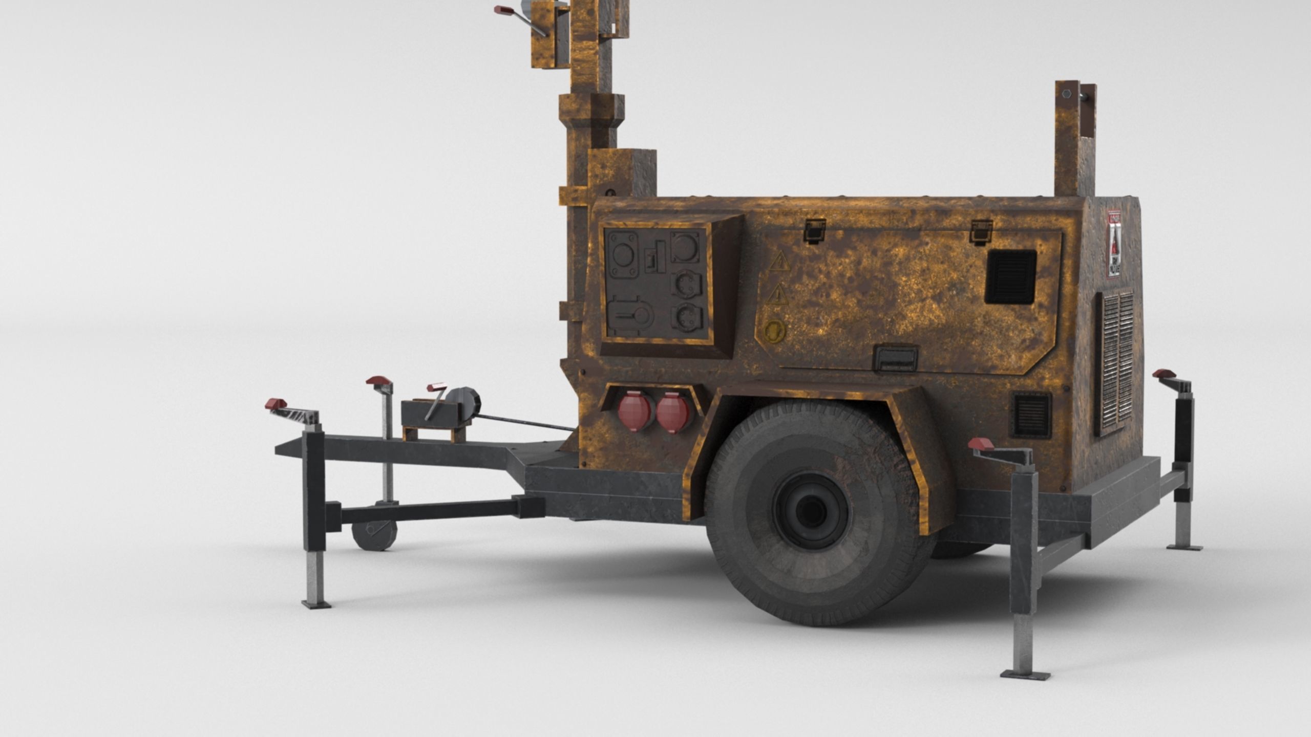 Ground Power Units 8K Rusty Mobile  Diesel Light Tower Generator Low-poly 3D model_5