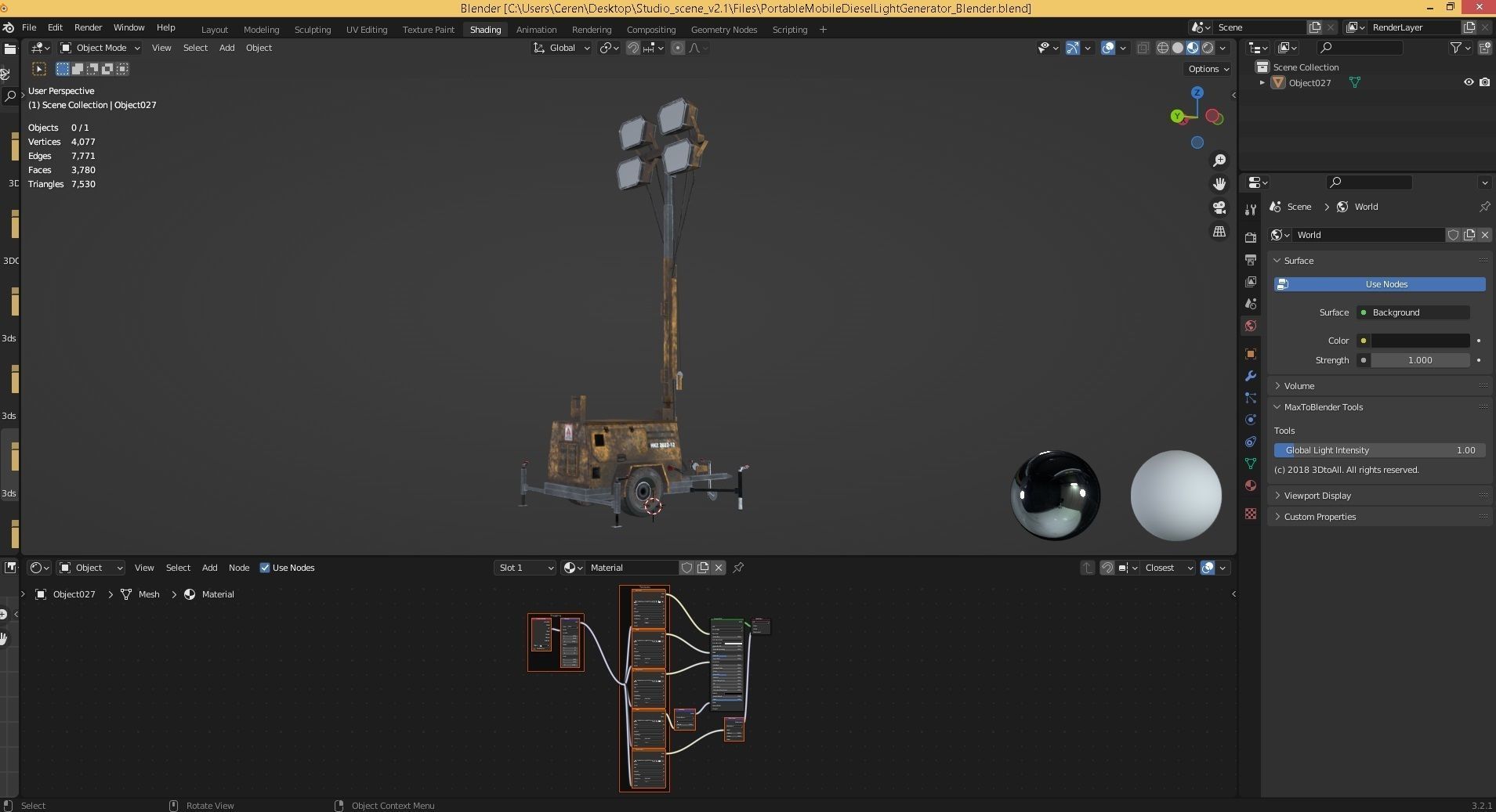 Ground Power Units 8K Rusty Mobile  Diesel Light Tower Generator Low-poly 3D model_14