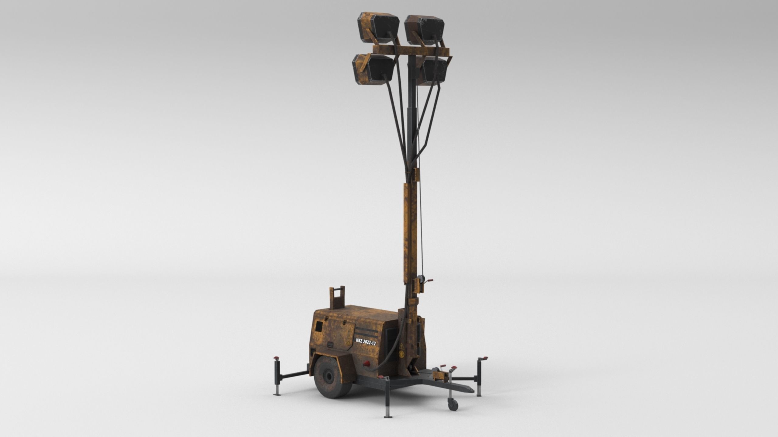 Ground Power Units 8K Rusty Mobile  Diesel Light Tower Generator Low-poly 3D model_34