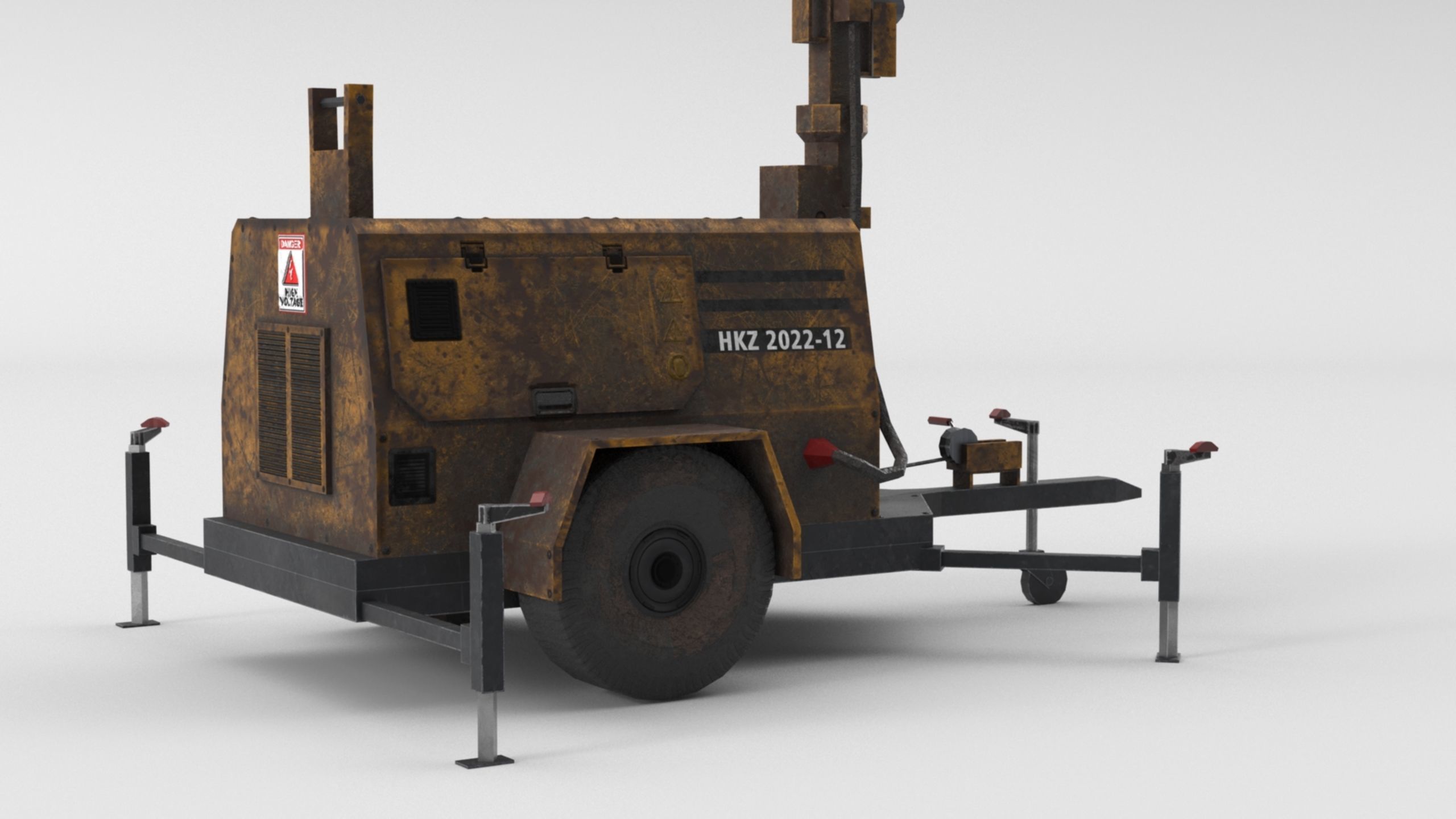 Ground Power Units 8K Rusty Mobile  Diesel Light Tower Generator Low-poly 3D model_60
