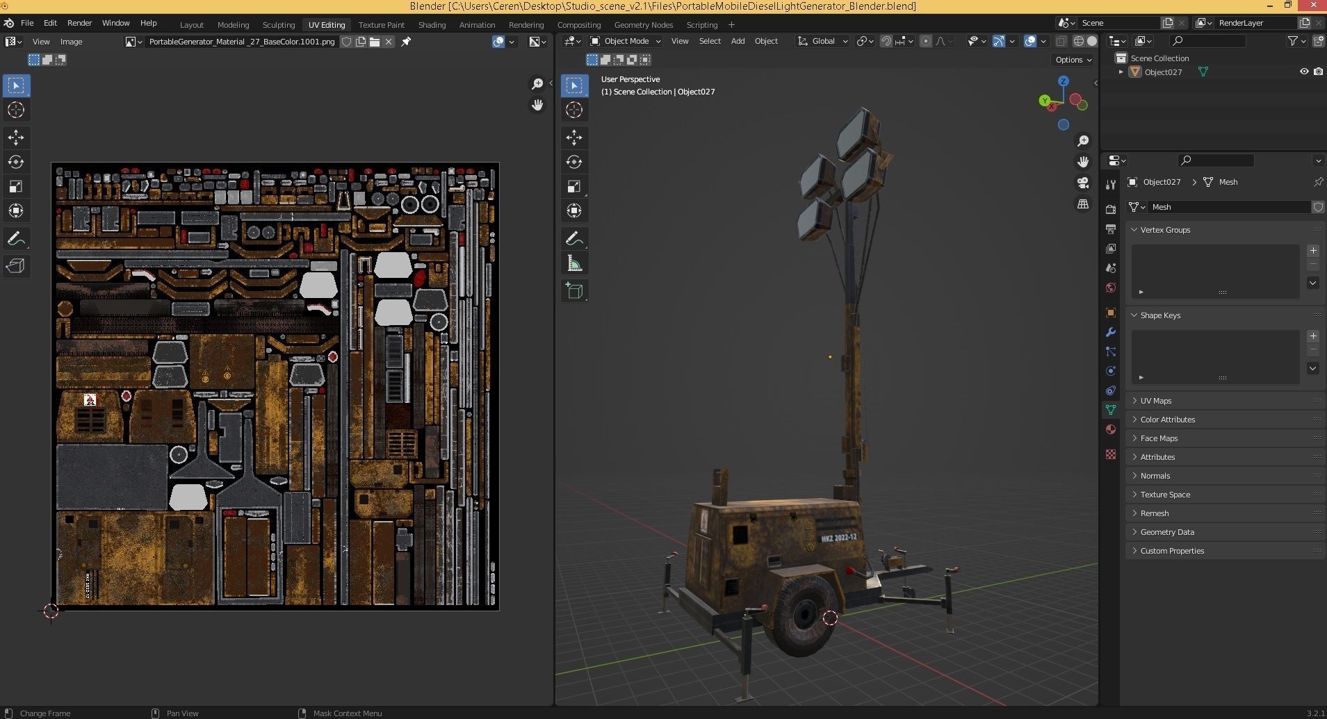 Ground Power Units 8K Rusty Mobile  Diesel Light Tower Generator Low-poly 3D model_10