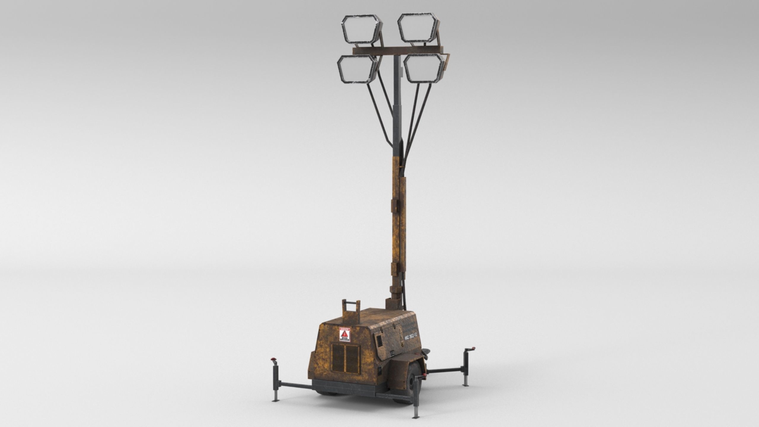 Ground Power Units 8K Rusty Mobile  Diesel Light Tower Generator Low-poly 3D model_4