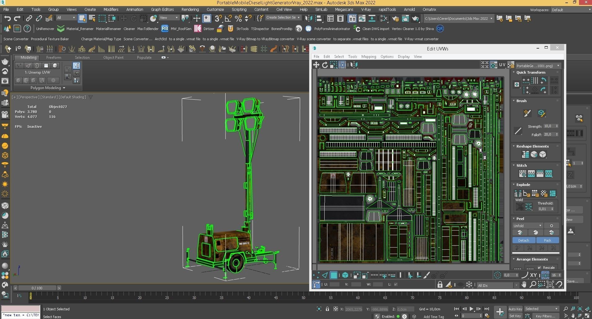Ground Power Units 8K Rusty Mobile  Diesel Light Tower Generator Low-poly 3D model_11