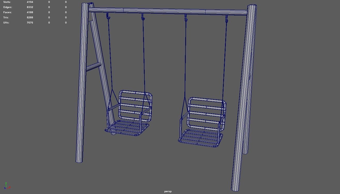 Low Poly Swing set with two chairs Low-poly 3D model_8