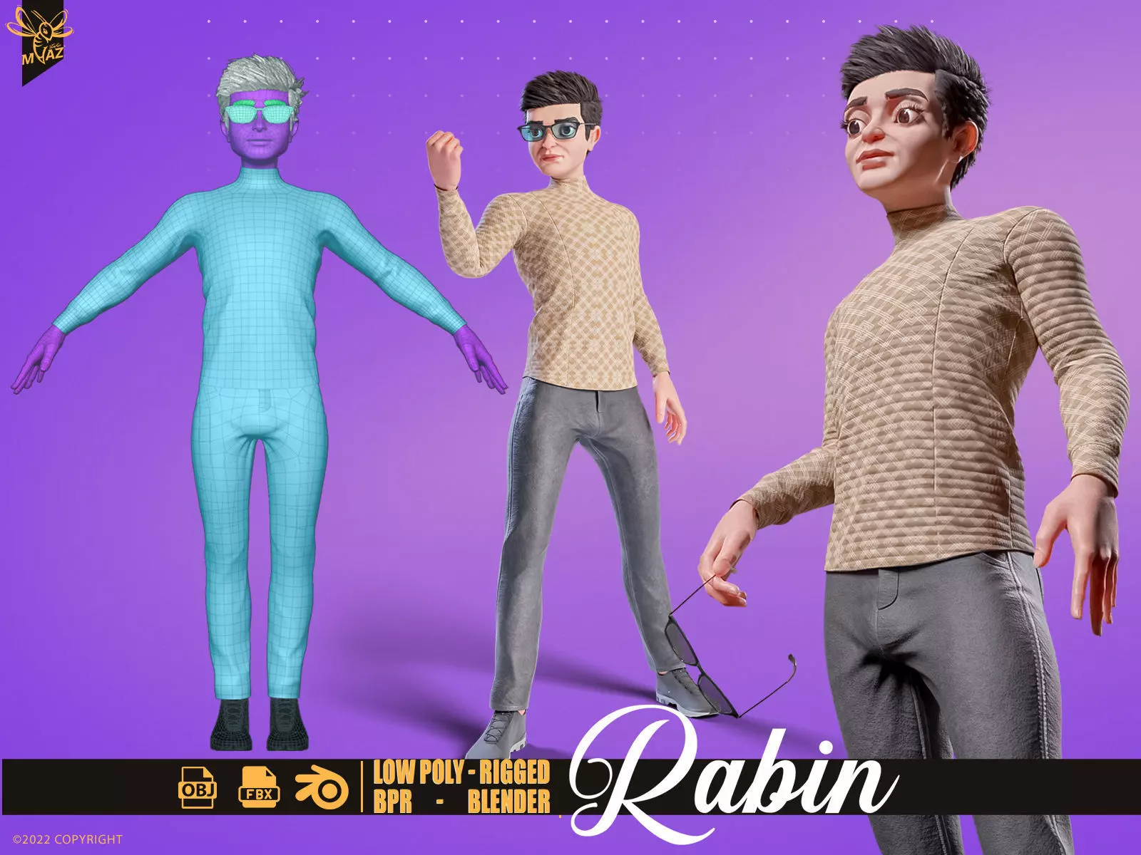 Rabin - Male rigged PBR character Low-poly 3D model