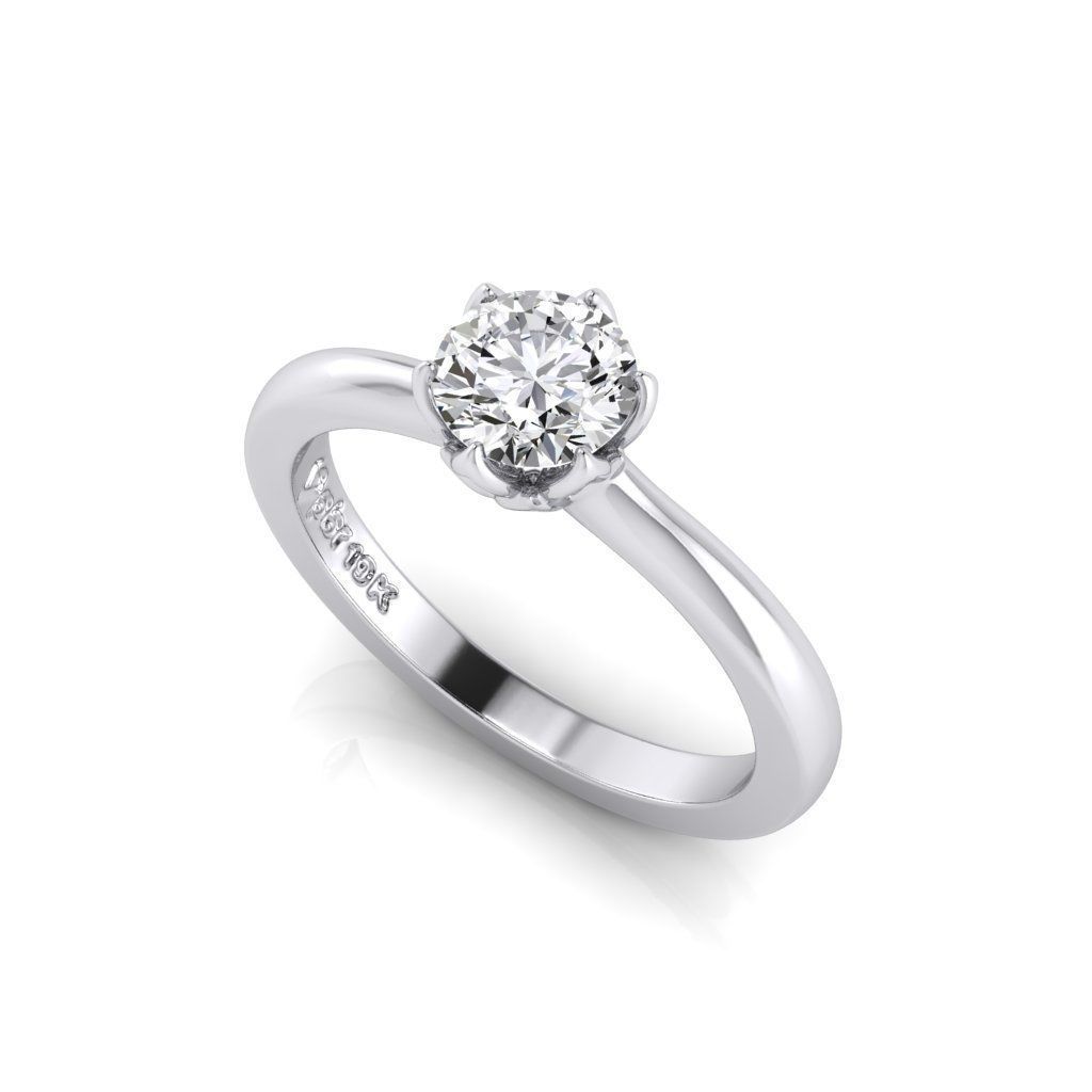 Solitaire diamond ring with Protea flower stylized setting 3D print model_1