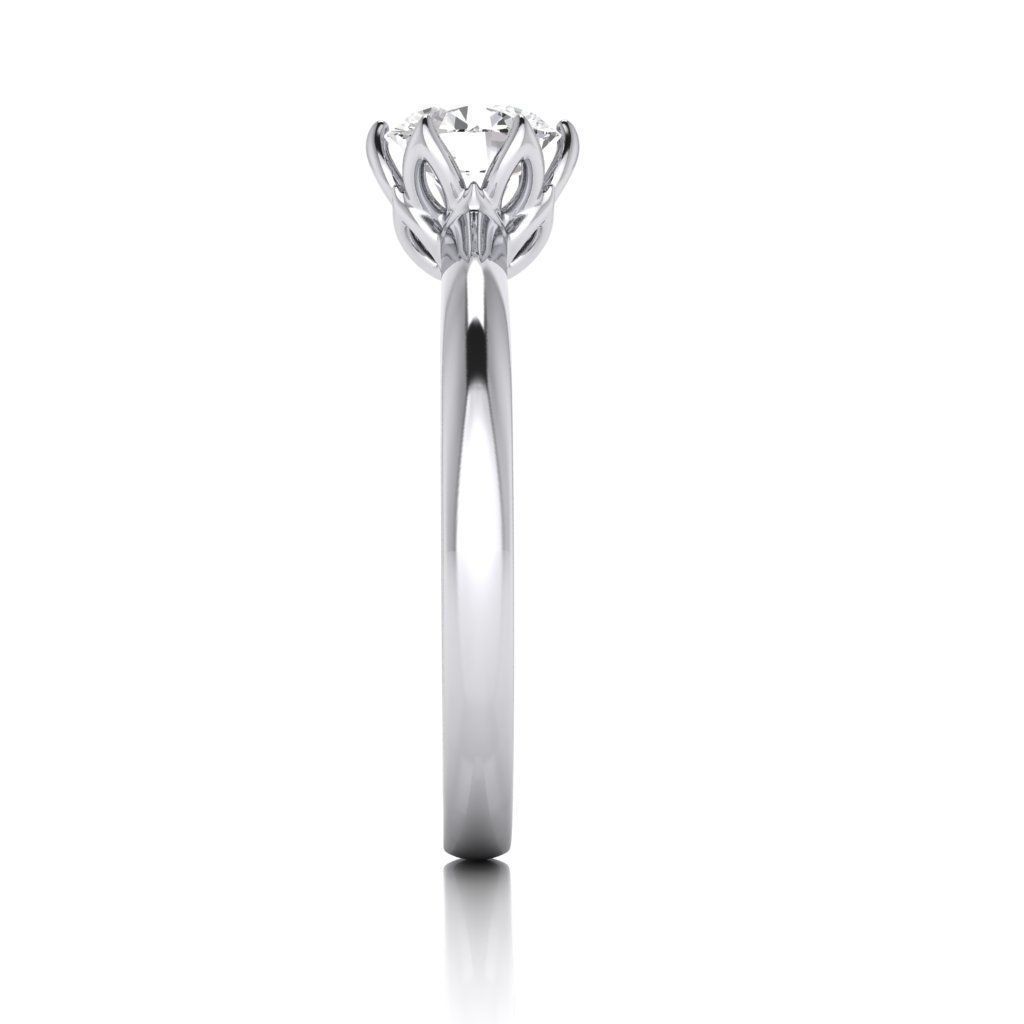 Solitaire diamond ring with Protea flower stylized setting 3D print model_5
