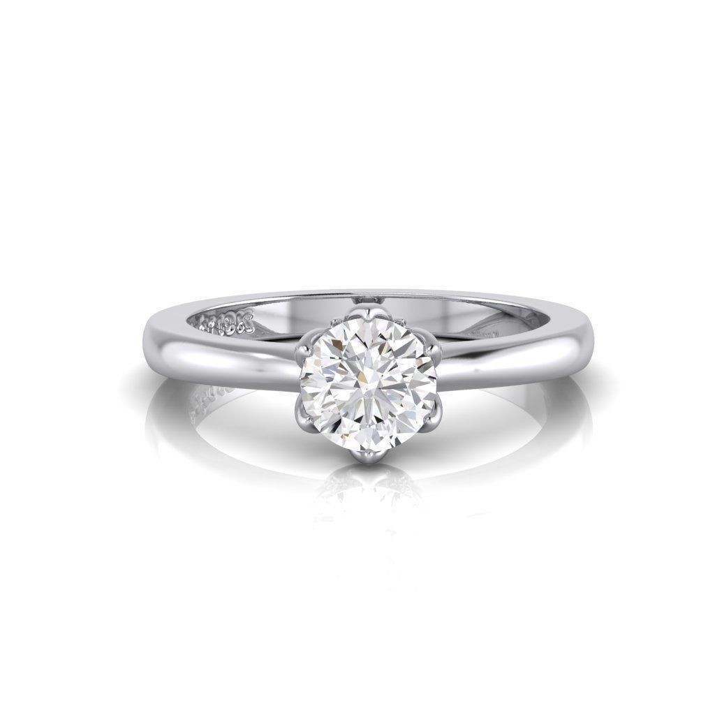 Solitaire diamond ring with Protea flower stylized setting 3D print model_6