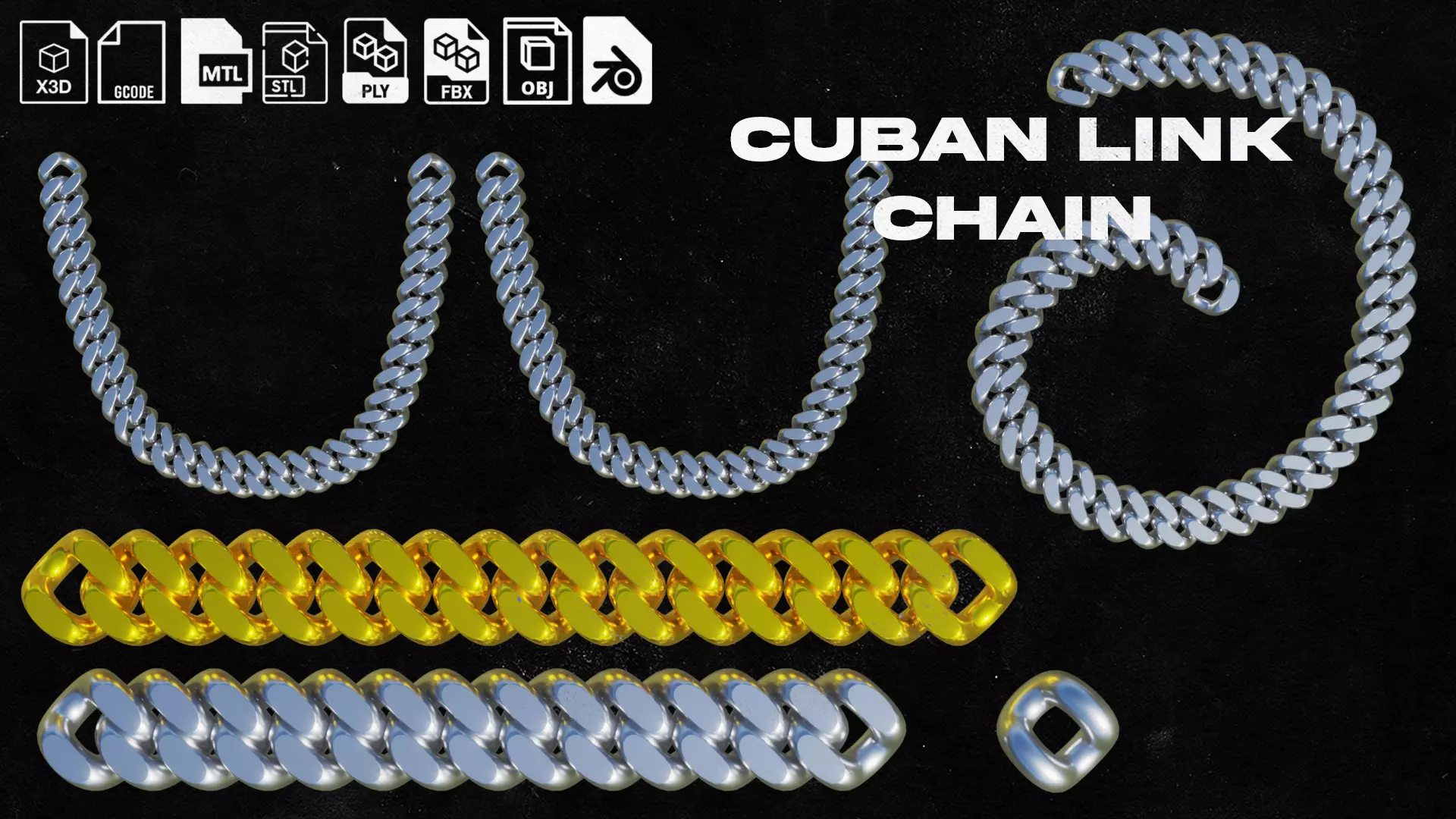 Cuban link chain 3D print model_0
