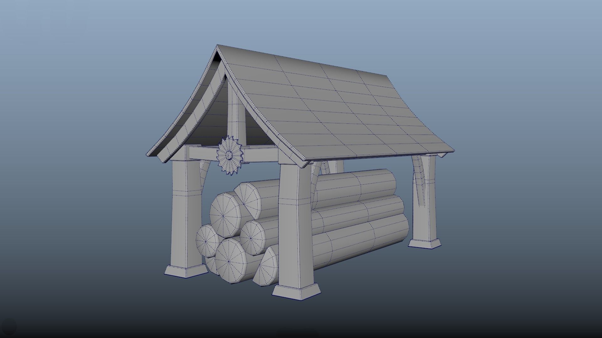 Stylized log shed sawmill PBR game ready Low-poly 3D model_5