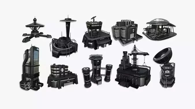 10 Sci Fi Buildings Collection G - Full Black - Exterior Design 