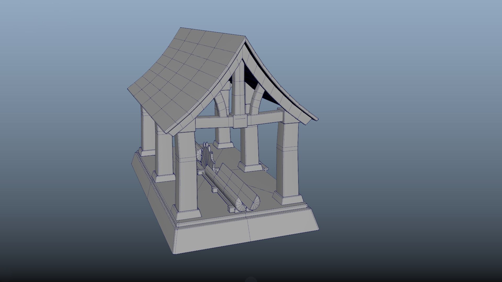 Stylized sawmill for cutting tree logs PBR game ready Low-poly 3D model_6