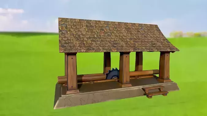 Stylized sawmill for cutting tree logs PBR game ready Low-poly 3D model