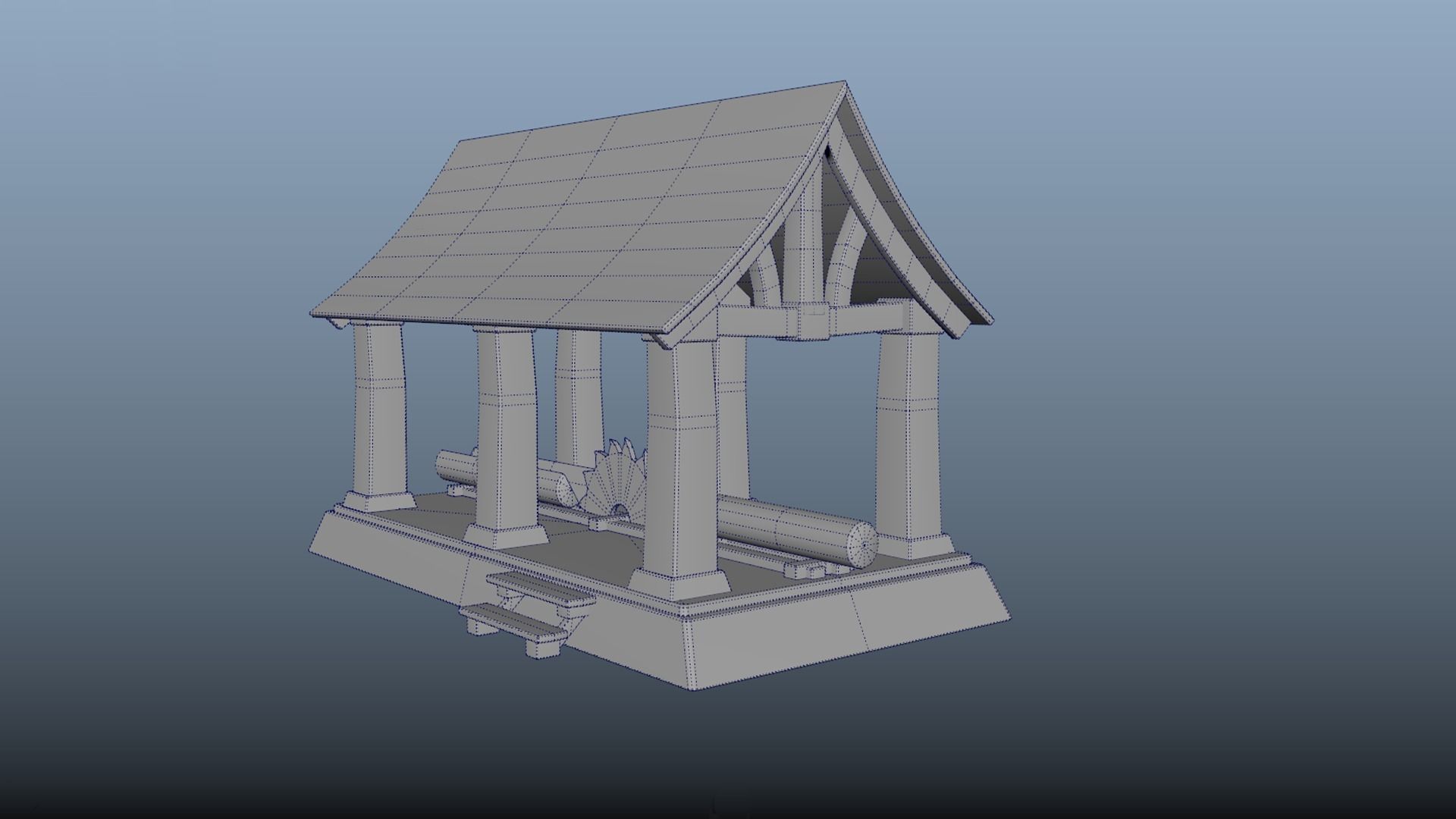 Stylized sawmill for cutting tree logs PBR game ready Low-poly 3D model_5