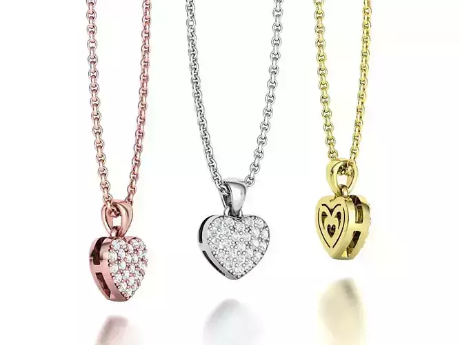 Small Heart Pendant Diamond Heart Necklace 9mm wide 3dmodel 3D print model