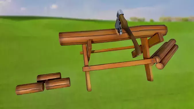 Stylized holder for chopping tree logs with an ax PBR game ready