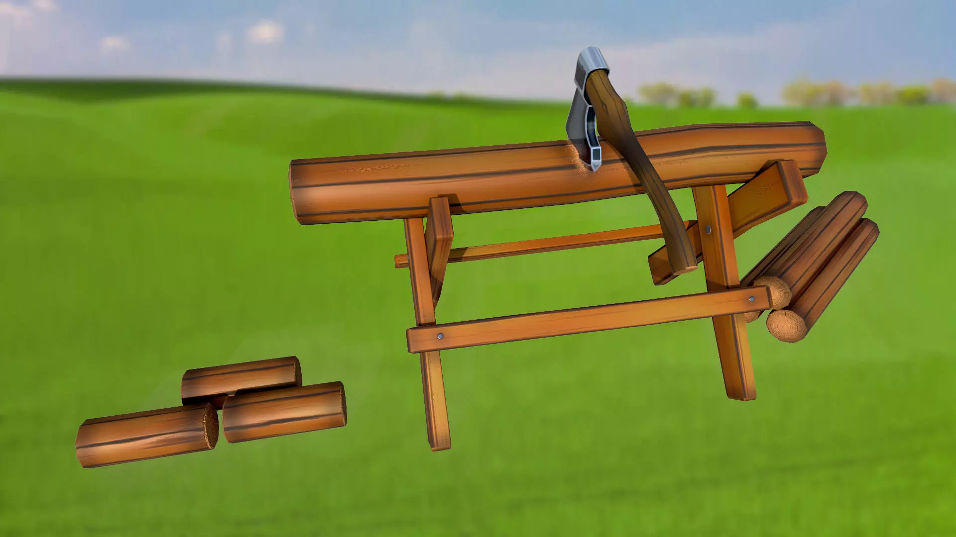 Stylized holder for chopping tree logs with an ax PBR game ready Low-poly 3D model