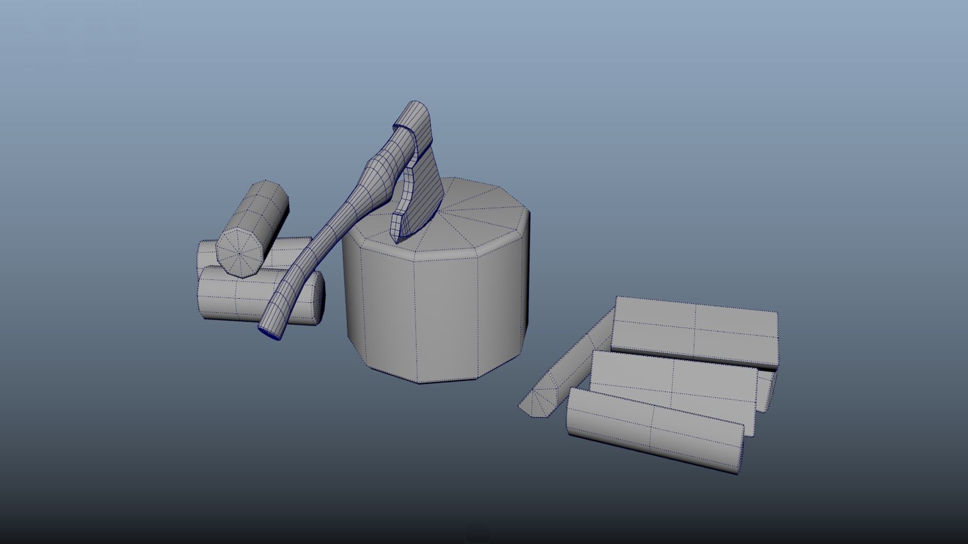 Stylized stump for chopping logs or wood with an ax PBR Low-poly 3D model_6