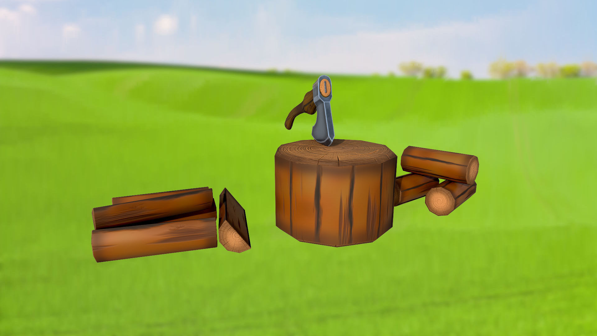 Stylized stump for chopping logs or wood with an ax PBR Low-poly 3D model_1