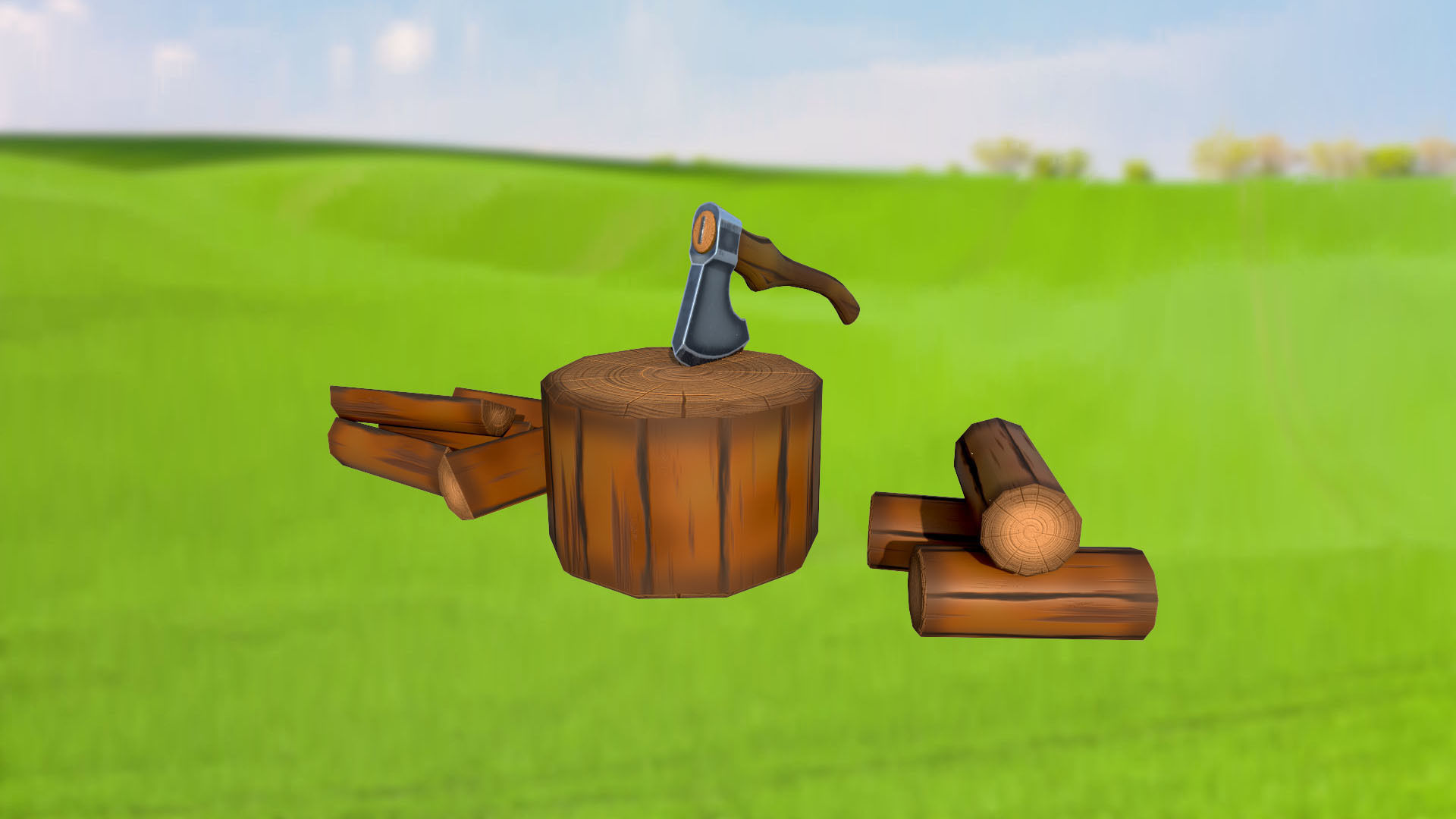 Stylized stump for chopping logs or wood with an ax PBR Low-poly 3D model_2