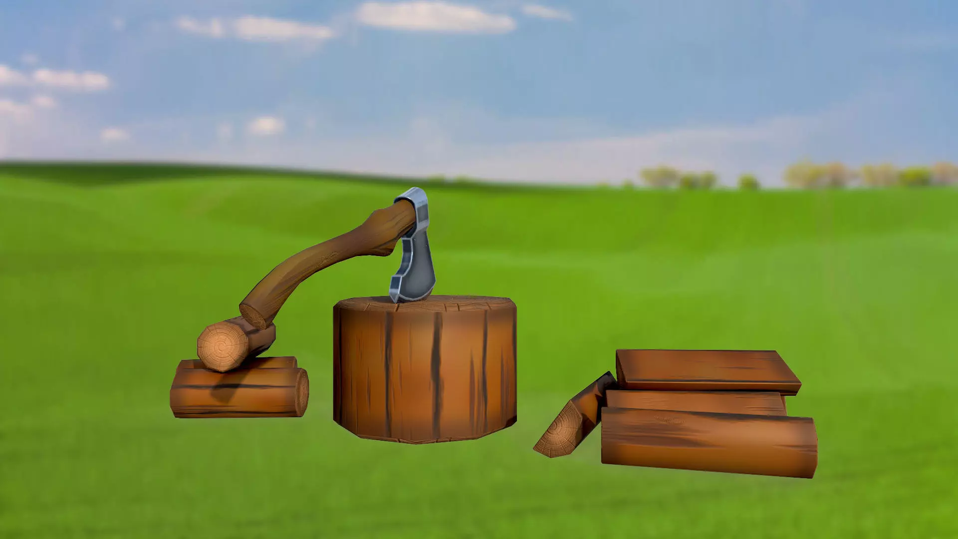 Stylized stump for chopping logs or wood with an ax PBR Low-poly 3D model_0