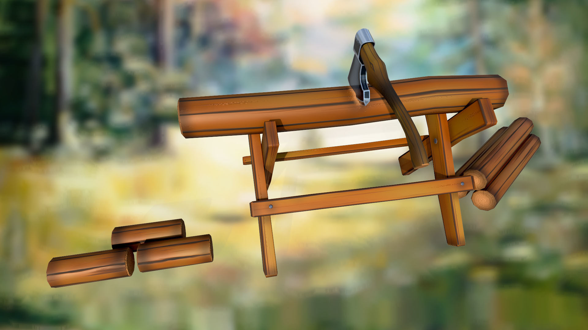 Stylized sawmill for cutting tree logs PBR low-poly game ready 3D Model Collection_2