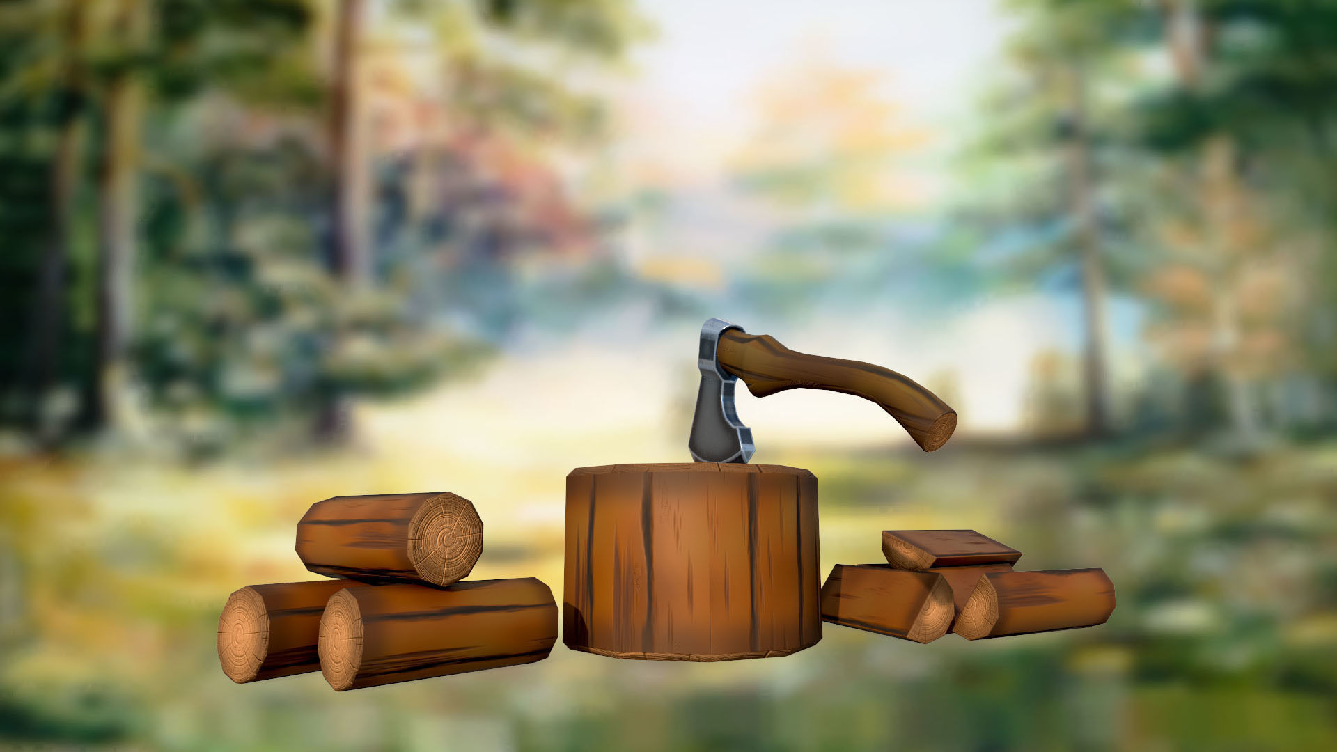 Stylized sawmill for cutting tree logs PBR low-poly game ready 3D Model Collection_1