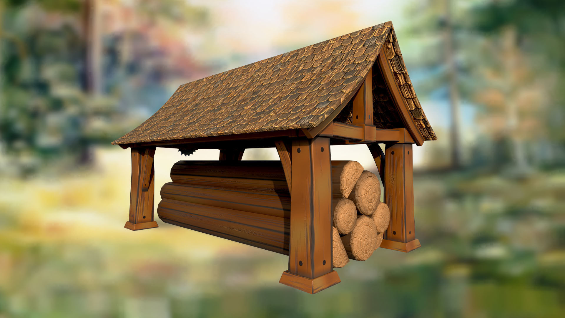 Stylized sawmill for cutting tree logs PBR low-poly game ready 3D Model Collection_4